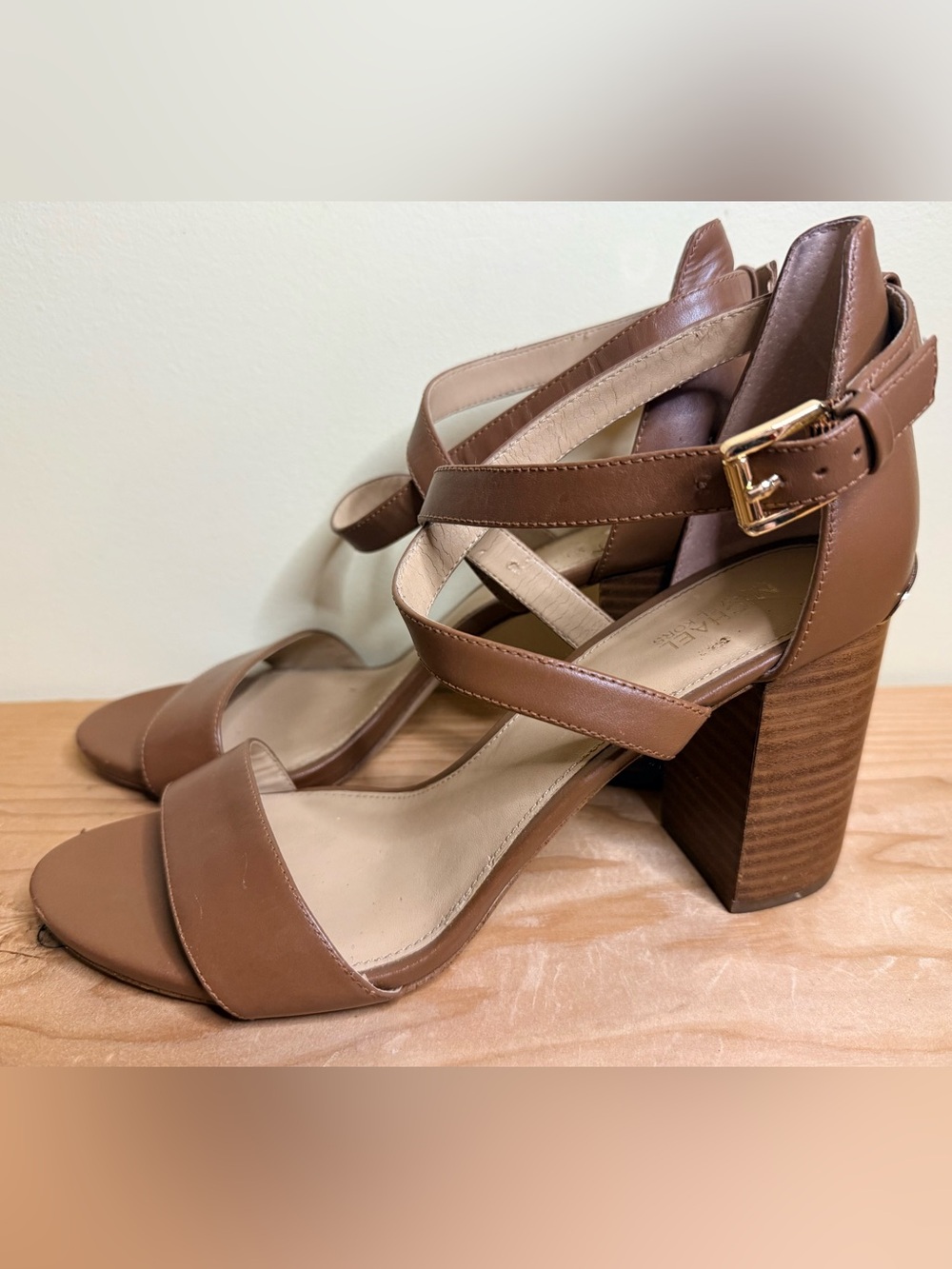 Michael Kors Serena US Sz 9 Flex Leather Ankle-Strap Sandal Brown Open Toe